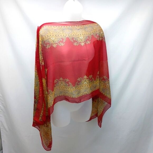 Luxurious Red and Gold Sheer Scarf Wrap - Picture 1 of 8